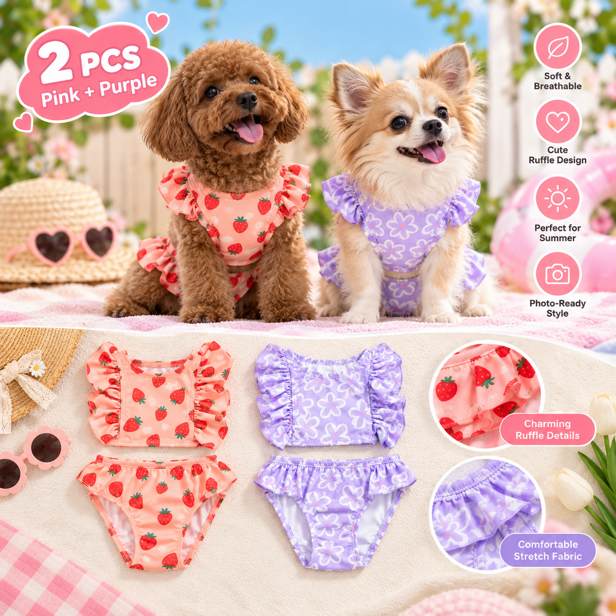 2-Pack Ruffle Dog Bikini Set
